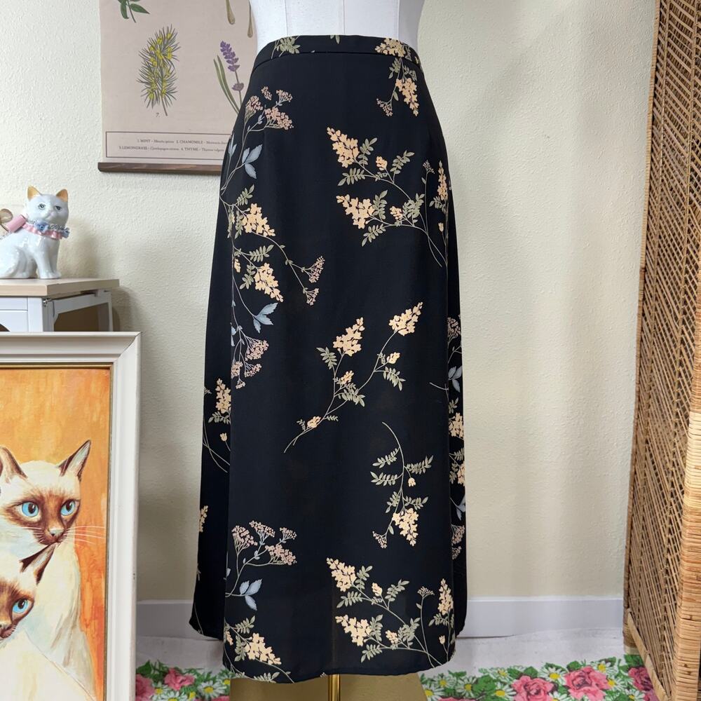 Vintage 90s Floral Maxi Skirt Whimsigoth Dark Romantic Fairy Forest Cottage L